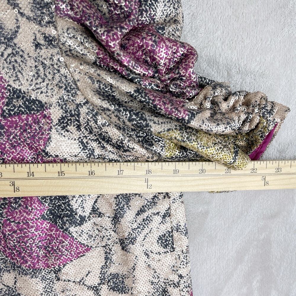 Anthropologie Marie Floral Sequin Top Pink Size 2 Puff Slve Night Luxe Coquette - Picture 11 of 14